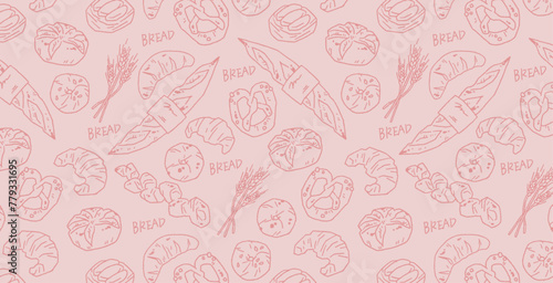 おしゃれなパンのシームレス背景素材 16:9 Backgrounds made of line drawings of various kinds of fashionable breads.