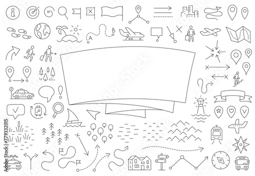 Travelers notes cover. Map set doodle background. Copy space. Vector editable outline stroke. © ilyakalinin