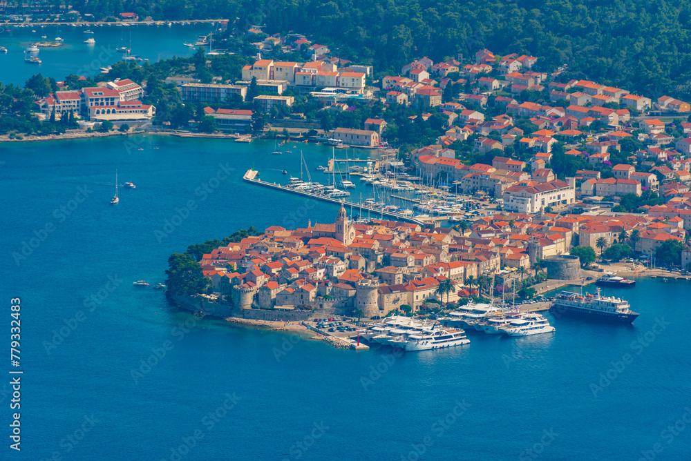 Fototapeta premium Aerial view of Korcula town in Croatia
