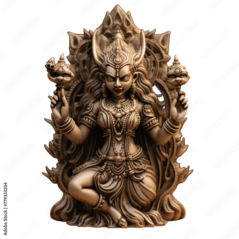 illustration of Goddess Durga miniature, Isolated on transparent PNG background, Generative ai