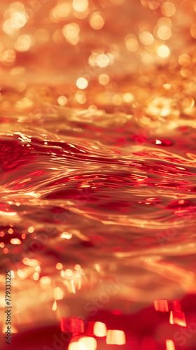 red and golden waves, dance of soft light, sparkling water reflections, red and gold aesthetic.