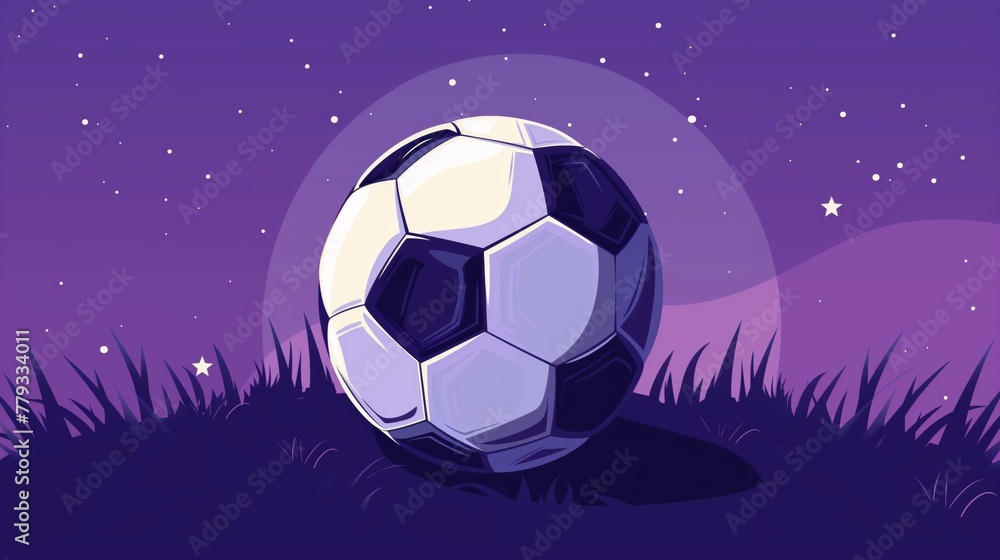 Fototapeta premium Illustration of soccer ball on purple background.