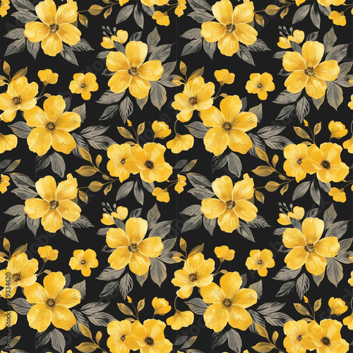 Floral yellow color  form natural  seamless fabric pattern.