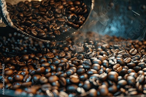 A close-up of coffee beans being roasted capturing the change in texture and color