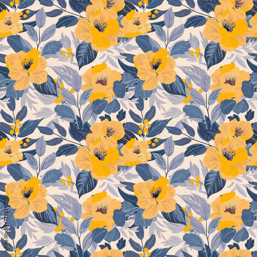 Floral yellow color, form natural, seamless fabric pattern. © mouse