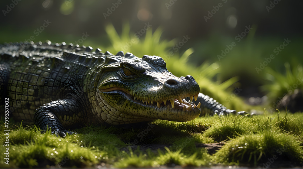 Fototapeta premium Crocodile on Grass