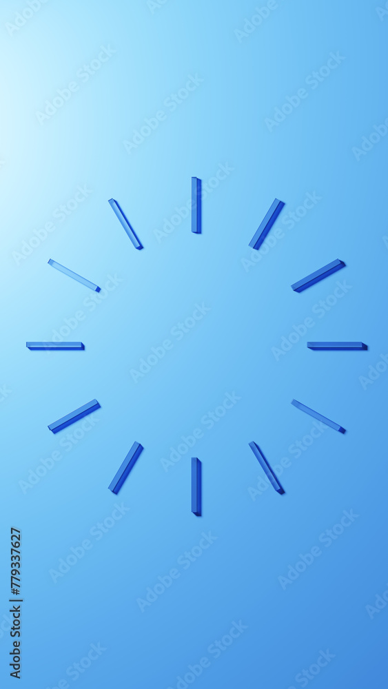 Obraz premium 青背景に時計のように並んだ立方体のガラス。俯瞰。3D(縦長)