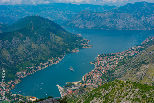 Panorama of Boka Kotorska bay in Montenegro