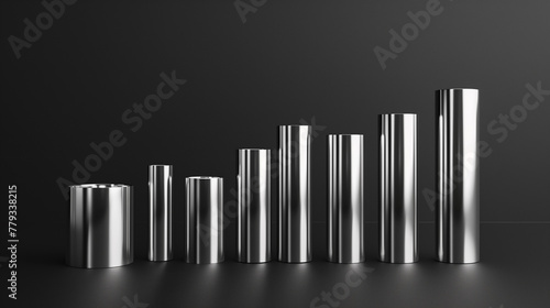 modern minimalist wallpaper silver cylinders in a row on plain black background, business background or website homepage banner  photo