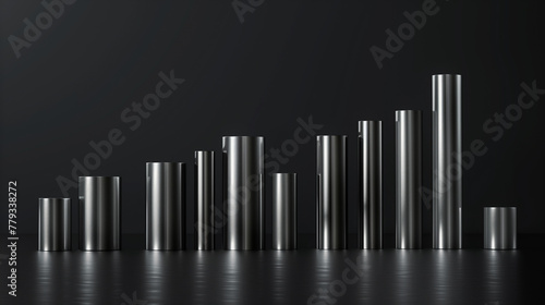 modern minimalist wallpaper silver cylinders in a row on plain black background  business background or website homepage banner 