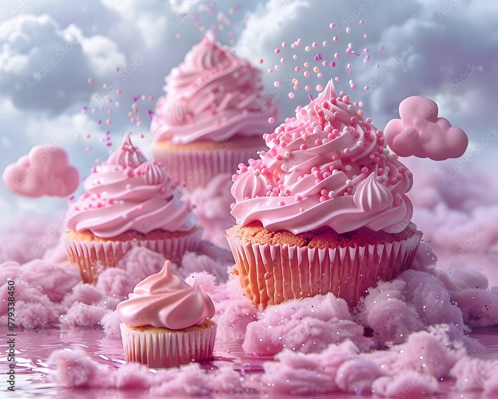 Pastel Cupcake Wonderland with Whimsical Cloud Sprinkles