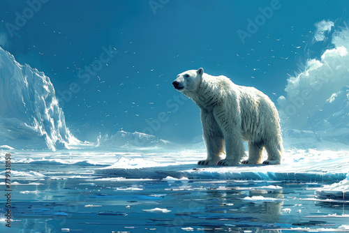 A polar bear standing on a melting ice floe