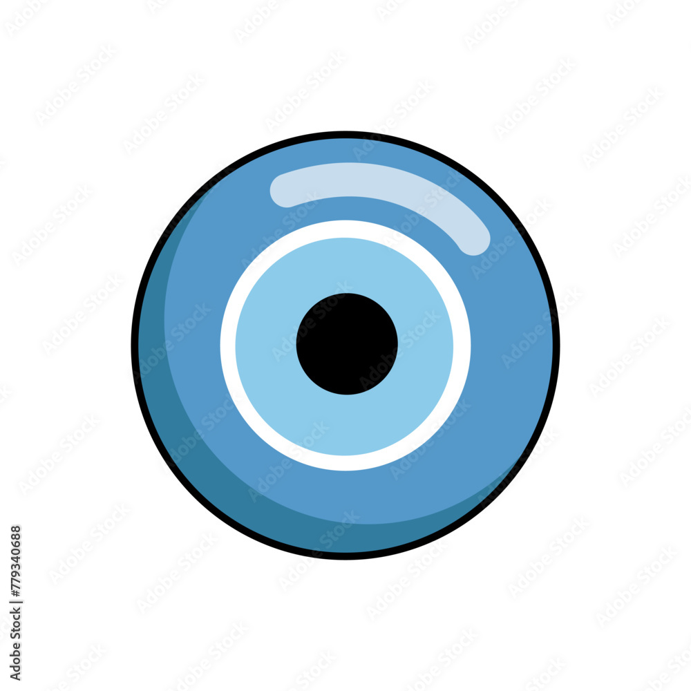 Turkish traditional evil eye amulet in the form of a blue eye made of glass. Eye of Fatima illustration. Vector illustration isolated on white background. Turkish traditional evil eye amulet in the form of a blue eye made of glass. Eye of Fatima illustration. Vector illustration isolated on white background.