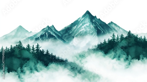 Mountain Serenity Green Watercolor Landscape Banner