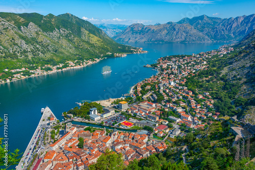 Panorama view of Kotor from Giovanni fortress in Montenegro photo
