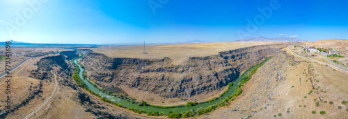 akhurian river forming natural border between turkey and armenia photo
