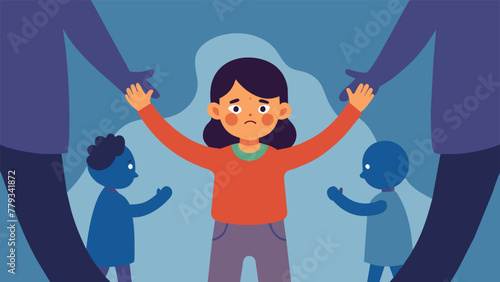 An illustration of a child clinging on to one parent but reaching out for the other depicting the conflicting feelings and loyalty they