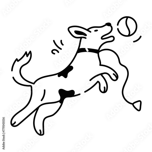 Grab this doodle icon of playing pet with ball 