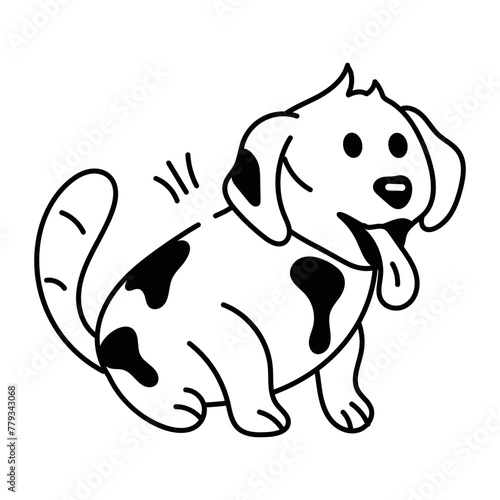 Trendy doodle style icon of a playful dog 