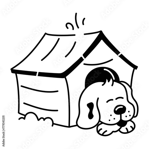 Customizable doodle style icon of a dog kennel 