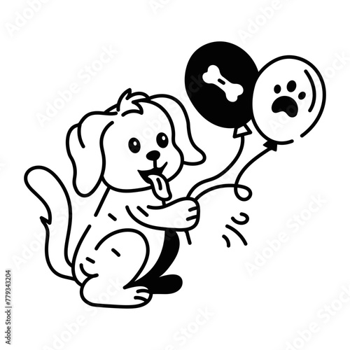 Grab this doodle icon of dog balloons 