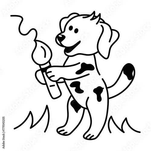 Download doodle style icon of a painting dog 