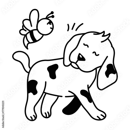Pet walking with honeybee, glyph style icon 