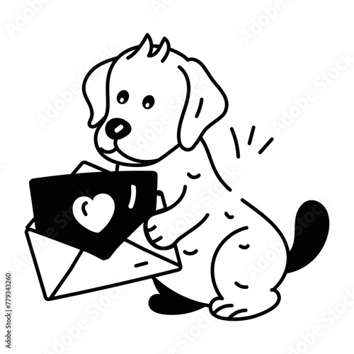 A glyph style icon of dog message 