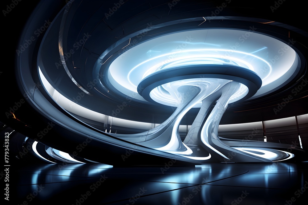 Captivating Sci-Fi Interior with Mesmerizing Curve Design and Futuristic Lighting Structures Captivating Sci-Fi Interior with Mesmerizing Curve Design and Futuristic Lighting Structures
