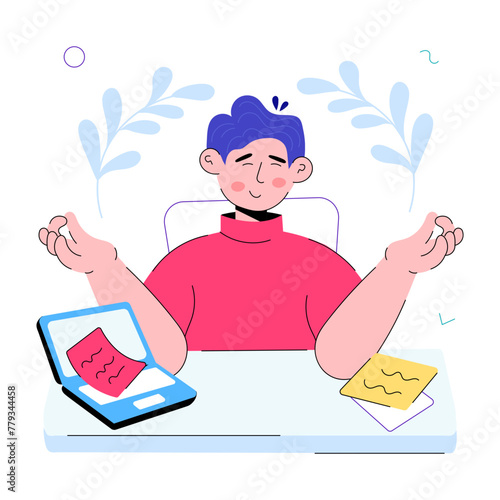 Handy doodle mini illustration of work meditation 