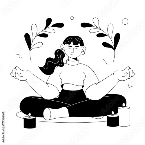 Handy doodle mini illustration of yoga concentration 