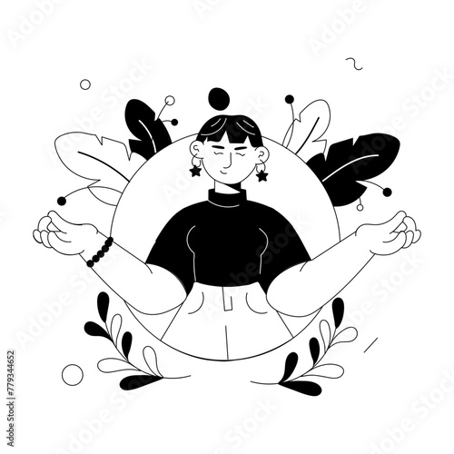 Easy to edit doodle mini illustration of meditation 