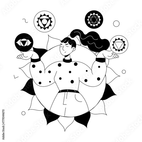 Modern doodle mini illustration of healing meditation 