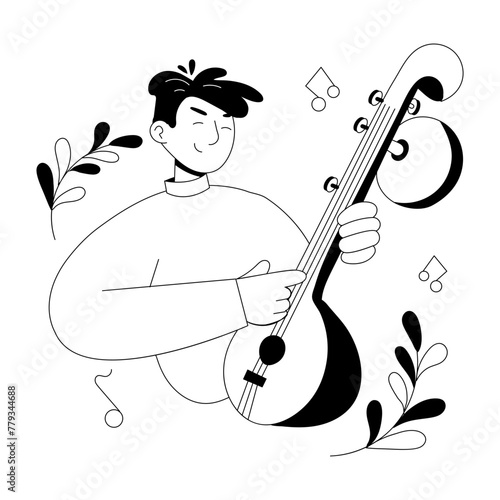 Trendy doodle mini illustration of playing music 