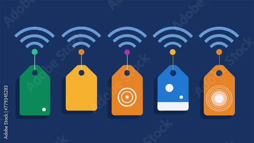 A series of advanced RFID tags are displayed each one uniquely tracking and recording the location and status of different materials.