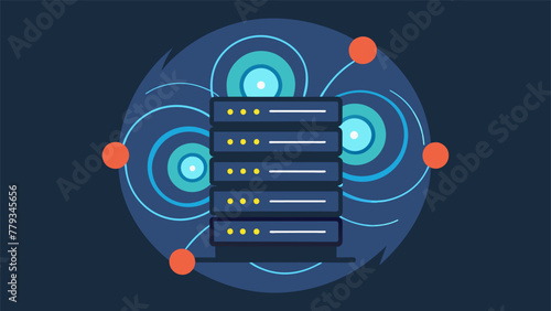 A closeup of a huge network server with blinking lights and swirling patterns as it processes and combines data from multiple sources.