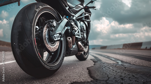 low angle view of a sports bike on road photo