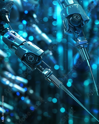 Autonomous surgical robots performing minimally invasive operations, Medicare backdrop, futuristic background photo