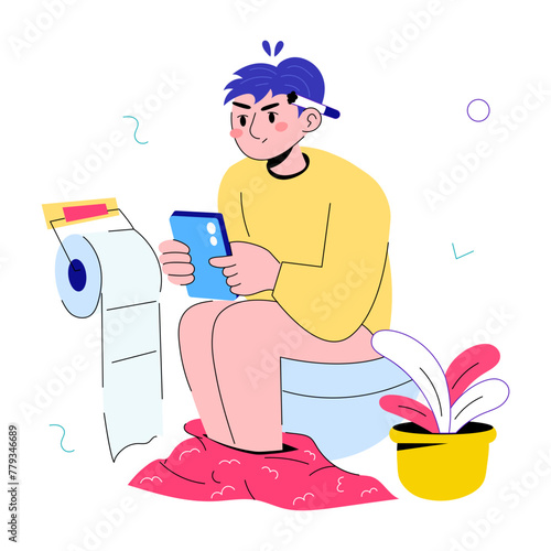 A trendy doodle mini illustration of smartphone addiction 
