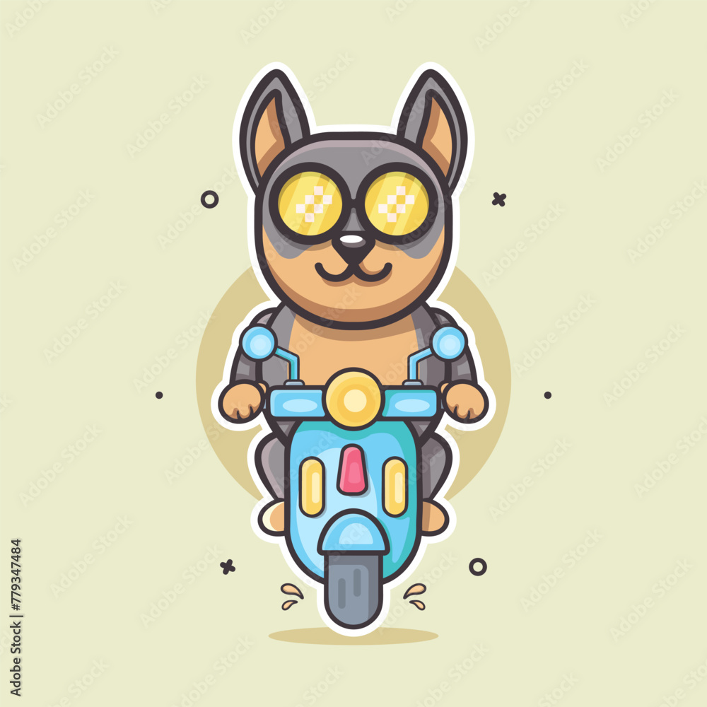 cool doberman dog animal character mascot riding scooter motorcycle isolated cartoon cool doberman dog animal character mascot riding scooter motorcycle isolated cartoon