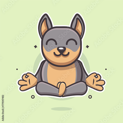 calm doberman dog animal character mascot with yoga meditation pose isolated cartoon