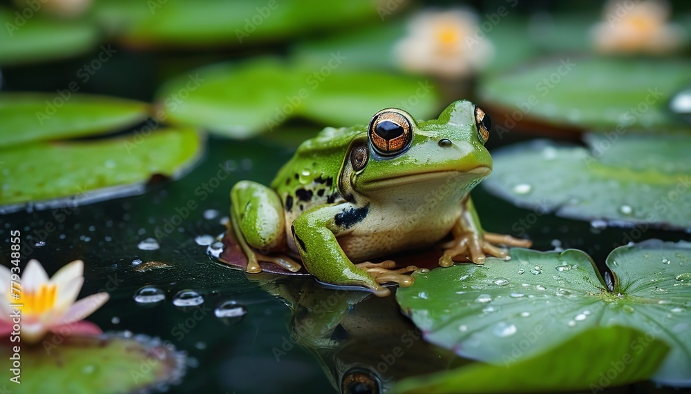 Best Quality: Adorable Frog with Expressive Eyes in a Serene Pond Best Quality: Adorable Frog with Expressive Eyes in a Serene Pond