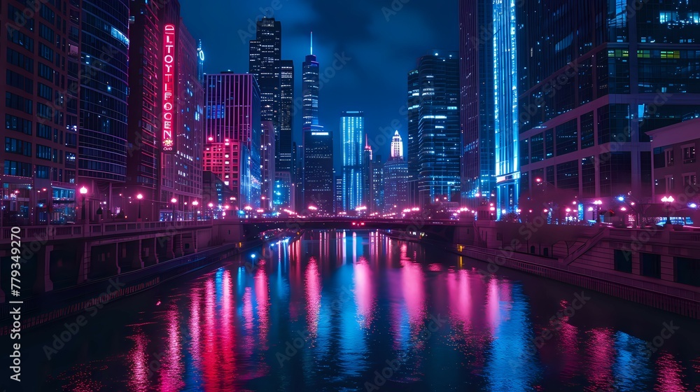 Fototapeta premium Riverfront City Lights./n