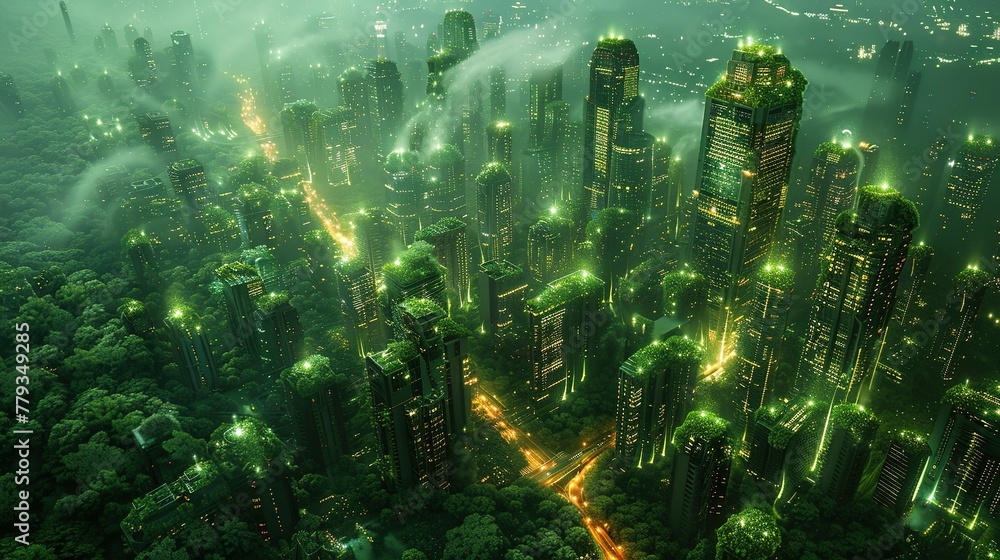 Fototapeta premium green electronics and eco friendly digital infrastructure. Smartcity, society 5.0, communication technology, Autonomous roads, metropolitan IT development, digital infrastructure