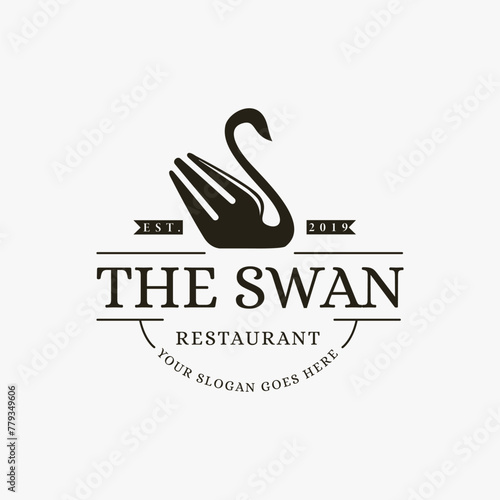 Vintage creative retro swan and fork restaurant logo icon vector on white background