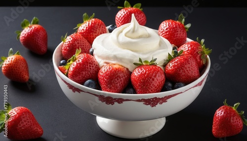 High Quality Image of Strawberries with Cream: A Foodphoto Masterpiece photo