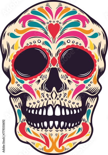 Sugar skulls illustration. Dead day. Dia de los muertos. Design elements for poster, card, flyer, banner. Vector illustration