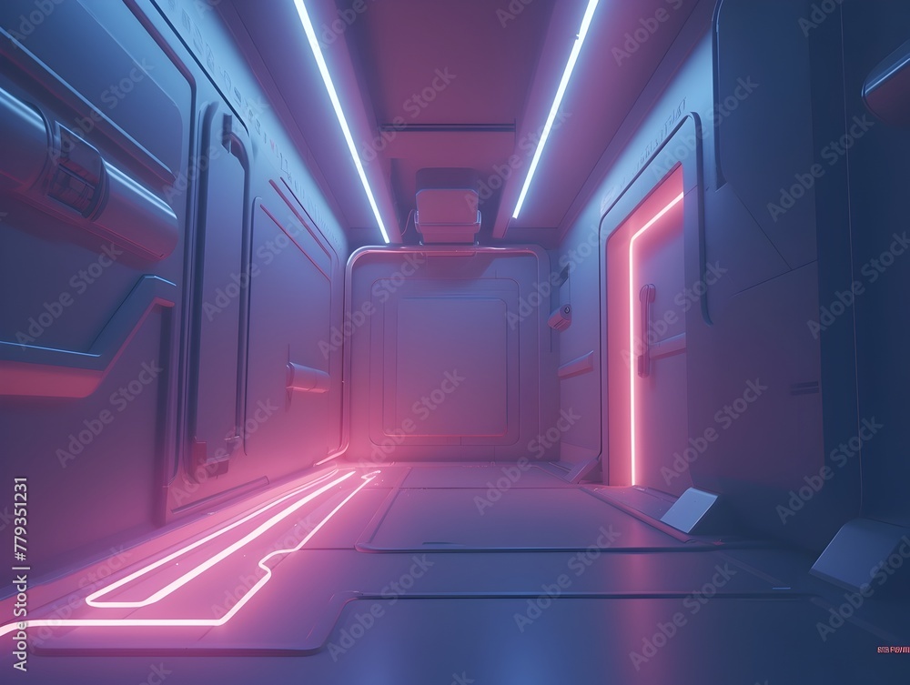 Captivating Futuristic Sci-Fi Corridor with Glowing Neon Lights and Interior Design Captivating Futuristic Sci-Fi Corridor with Glowing Neon Lights and Interior Design