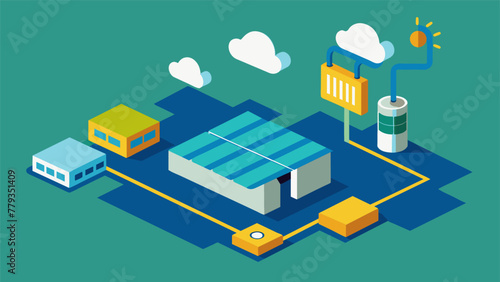 A highangle view of an industrial facility showcasing multiple solar panels installed on the roof. These solar panels are connected to the IIoT