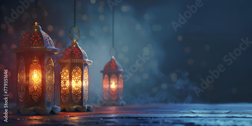 Ramadan Kareem Lanterns Illustration of Islamic culture with black background